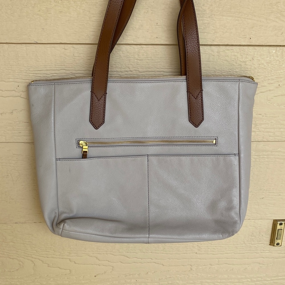 Fossil Gray Leather Tote Bag